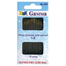 Иглы для шитья ручные " Gamma" для шитья №1- 5 N- 309 в конверте с прозрачным дисплеем 16 шт. . 